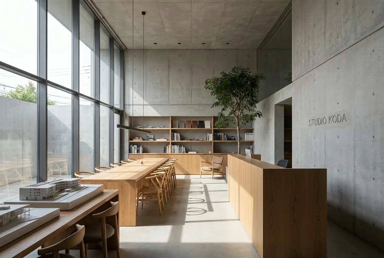 Site vitrine Studio Koda — intérieur d'architecte béton et bois